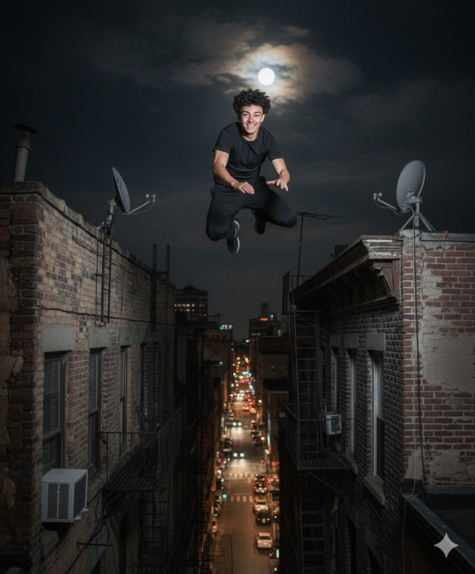 پرش محسن میان دو بام در نور مهتاب